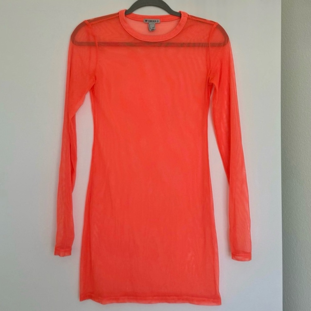 Forever21 Orange Mesh Longsleeve Bikini Swimsuit Coverup